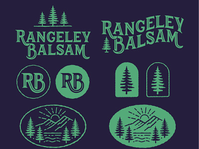 Rangeley Balsam Icon Set badge blue branding design graphic design green icon illustration logo typography vector