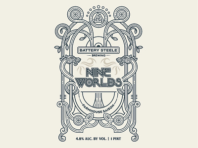 Nine Worlds Beer beer graphic design illustration label label design norse mythology package design packaging saison tree viking