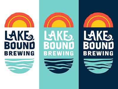 Lake Bound Brewing Logo badge beer blue branding design graphic design illustration lake logo sun typography vector water