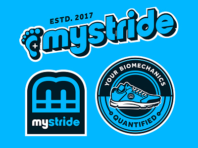 Mystride Branding badge blue branding cyan design foot graphic design illustration insole logo sticker technology typography vector
