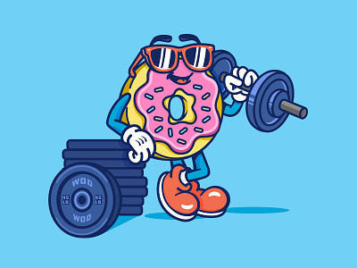 Will Workout for Donuts cartoon character design donut drawing graphic design illustration vector weights workout
