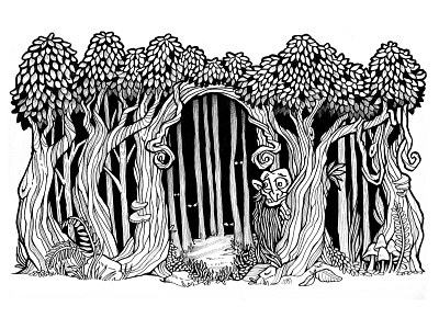Into the Woods black and white drawing forest illustration ink micronpen pencil trees woods