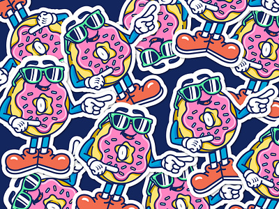 Donut stickers badge cartoon design dessert donuts drawing frosting graphic design illustration sunglasses vector