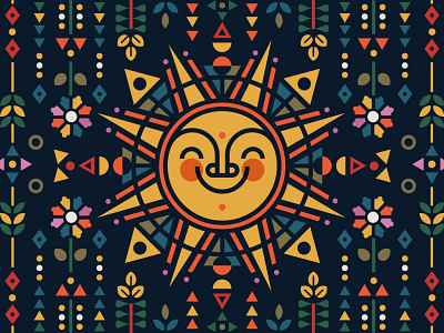 Modern Folk Sun bright design flowers folk art graphic design happy illustration patterns sun triangles vector