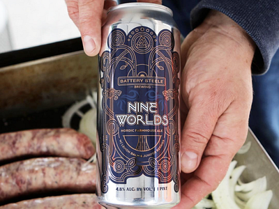 Nine Worlds Beer ale beer booze branding brewery carving craftbeer design dragon farmhouse ale graphic design illustration label design nordic norse norse mythology packagedesign packaging vector vikings