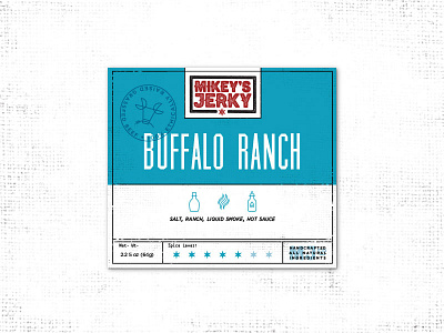 Mikey's Jerky Label beef jerky buffalo buffalo ranch icon jerky label logo packaging ranch sticker texture