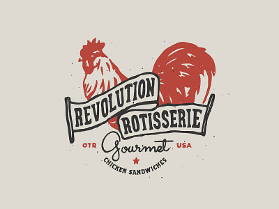 Revolution Rotisserie Logo chicken cincinnati distress hand drawn illustration logo ohio over the rhine revolution rotisserie sandwich vintage