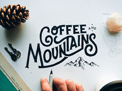 Coffee And Mountains coffee drawing hand lettering illustration lettering mountain mountains serif sketch typography