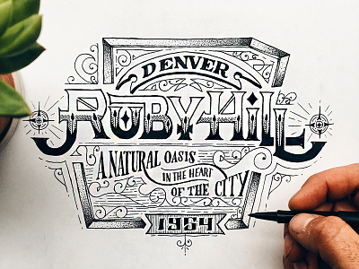 Ruby Hill Sketch denver denver neighborhood drawing hand lettering illustration lettering native american pen and ink ruby hill sanborn sanborn map typography