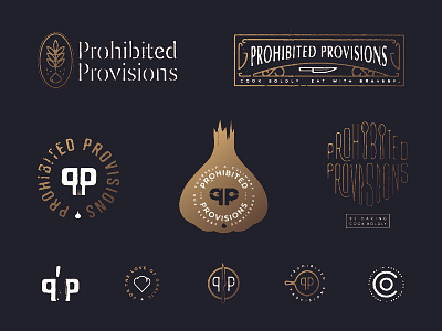 Prohibited ProvisionsInitial exploration chef food food logo garlic garlic logo identity knife logo provisions