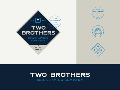 Two Brothers Brick Paving Company brick crest freemasonry handshake logo design mason masonry paving two brothers