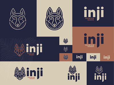 Inji Premium brand assets animal illustration branding dingo fox icon illustration line art minimal minimal illustration streetwear vector wolf