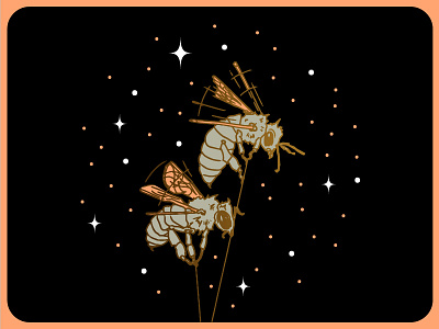 Space Bees bee flight gradient hand drawn illustration outer space space stars vector