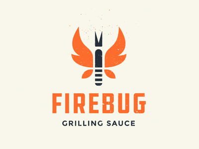Firebug Grilling Sauce Mark bbq branding design fire identity texture tongs type