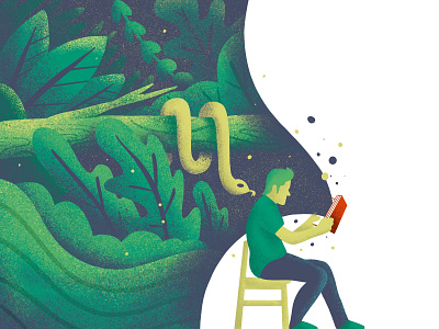 Reading is Fun! book design illustrate illustration imagination logo man procreate reading snake texture