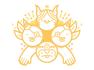 Horns 'n Heads angel cute demon eyepatch gold illustration minimal post apolcalyptic seraph simple sparkle yellow