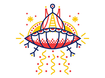 UFO alien bright child dots flat graphic illustration lines pattern playful vibrant whimsical