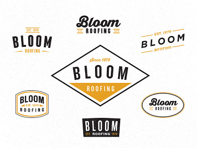 Bloom Roofing badge branding gold lockup logo rough stamp strong typography