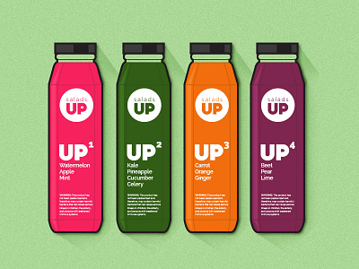 Bottoms UP! beverage bottle flat illustration juice label minimal mockup natural packaging restaurant salads up