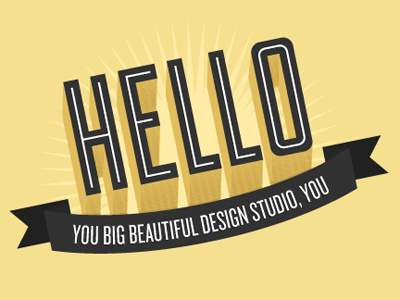HELLO banner black duke gold inner knockout line ray shading sublte typography yellow