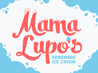Mama Lupo's blue blue moon blueberry cherry cone drip flow frozen fun homemade ice cream identity logo melt michigan playful red sans serif scoop script vanilla
