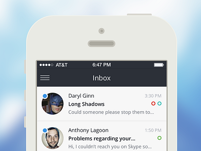 Snippet of Mobile Mail App clean dark flat inbox interface ios ios 7 iphone mail mobile open sans simple