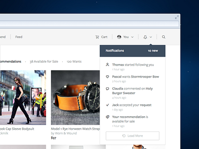 Notifications dropdown dropdown e commerce header icons menu navigation notifications ui web app