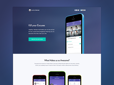Kill your Excuses app exercise fitness ios landing page product site web design website