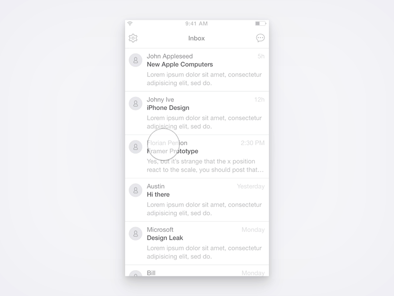 Inbox Peek animation email gif inbox interaction ios mail wireframe