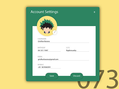 Day73 - Account Settings UI 073 account settings ui adobe dailyui ui ux