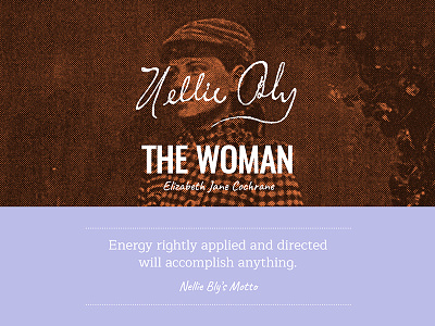 Nellie Bly: The Woman archives header orange purple signature web