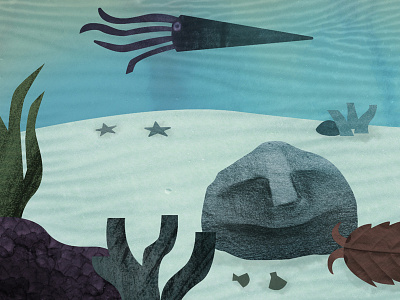 Drifted Along — detail from "My Life Story by A. Rock" book childrens book geology illustration ocean rock sea squid texture under water
