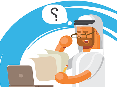Arabic man thinking arab blue digital painting drawing illustration illustrator laptop man papers thinking thinks wacom