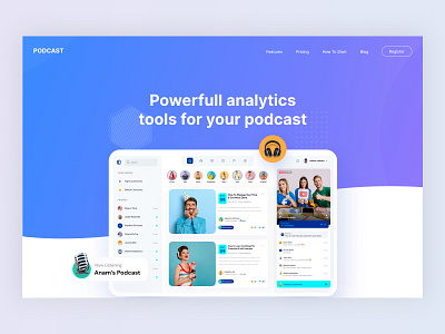 Landing page for Podcast tools design figma hero header hero image interaction design landing page ui ux web design