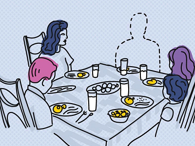 Missing in action color dinner eat editorial food illustration people portrait purple sad