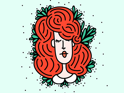 *disappears into hedge* adorable cute dots drawing flat ginger girl illustration line drawing nature red sketch