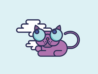 Daydreamer Cat adorable cat clouds cute furry glasses illustration kitty mascot purple simple