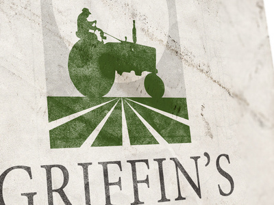 Griffin S Farm Logo brand identity branding identity crop farm farmer field graphic graphic design green grunge logo logotype moon plough stone sun tractor