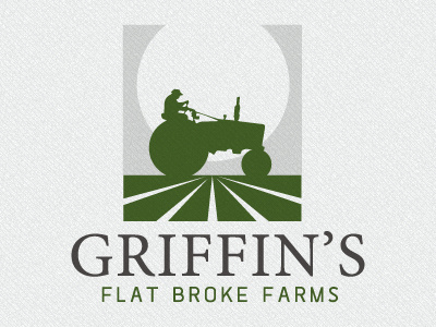 Griffin's Flat Broke Farm brand identity branding identity crop farm farmer field graphic graphic design green grunge logo logotype moon plough stone sun tractor
