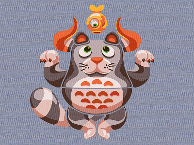 Monstrous summer cat character design fish illustration monster yumekon