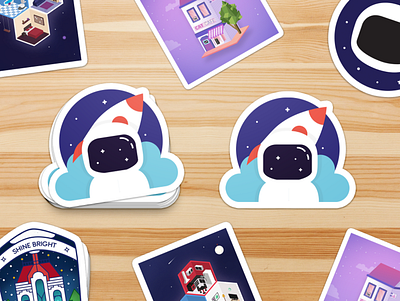 Sticker design astronaut cat cafe cats colorful design home house illustration illustrator playful space sticker vector