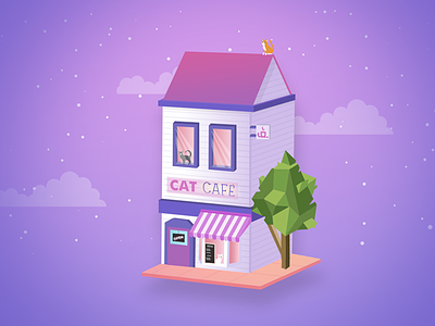 Isometric Cat café cat cat cafe cute house illustration isometric pink vector