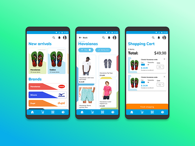 Shopping app for Alpargatas app colorful havaianas mobile playful product design product page shopping ui uplabs