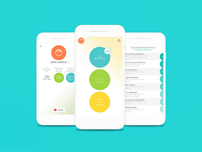 Meditation App screens android app bubble calm clean colors design flat ios mobile ui