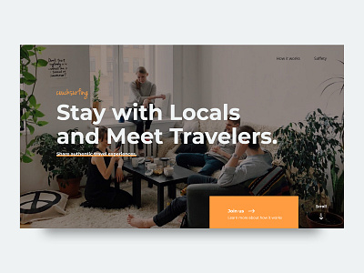 Couchsurfing redesign couchsurfing dailyui design details digital exercise hierarchy interaction design landing page minimal redesign skillshare space typography ui ux vector web