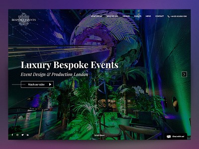 Bespoke Events London Homepage digital design events production shows ux website design