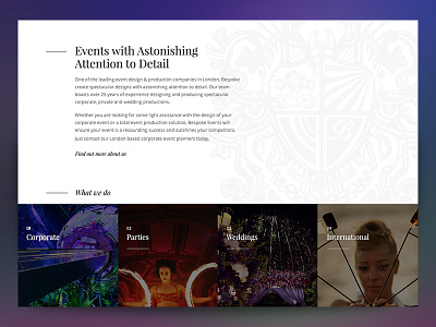 Bespoke Events London Homepage digital design events production shows ux website design
