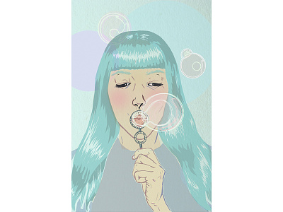 Blue Bubbles bubbles colorful girl illustration portrait portrait illustration
