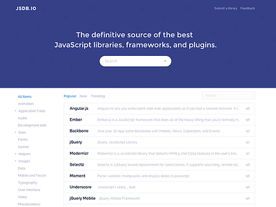 JSDB redesign design grid javascript jsdb layout minimal reference website