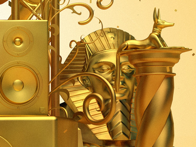 Egyptian idol 3d effects gold rendernc4d